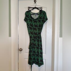 Dk Green Elephant Wrap Tie Waist Modcloth A-Line Scoop neck, Short Sleeve Dress